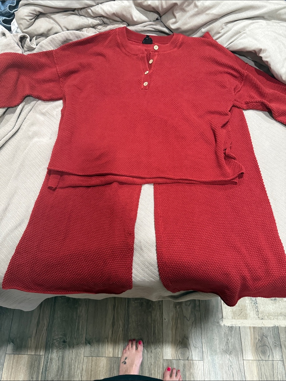Chic Soul Wide Leg Knit Pants & Top Set in Bright Red (lounge set)